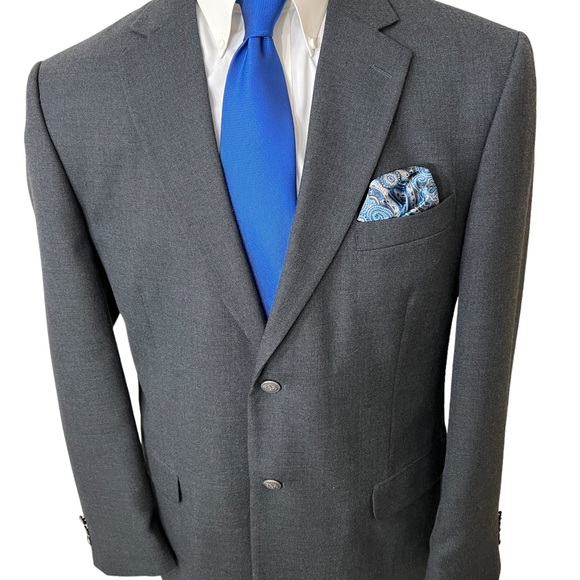 STAFFORD MENS SPORTS BLAZER. SIZE 44L TWO BUTTON FRONT. POLY & WOOL BLEN… - Picture 7 of 9